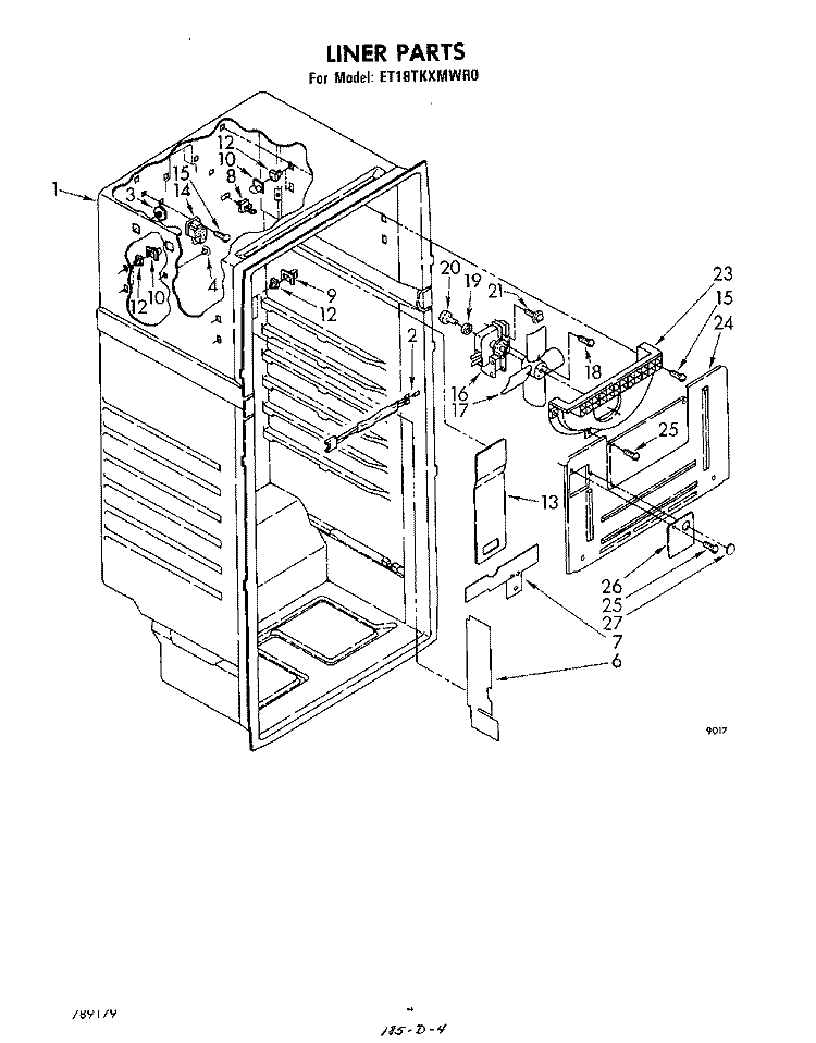 LINER Diagram and Parts List for ET18TKXMWR0  Whirlpool Refrigerator