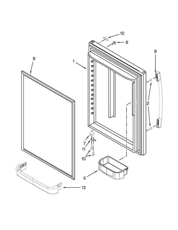 Refrigerator Door Parts Diagram and Parts List for  Whirlpool Refrigerator