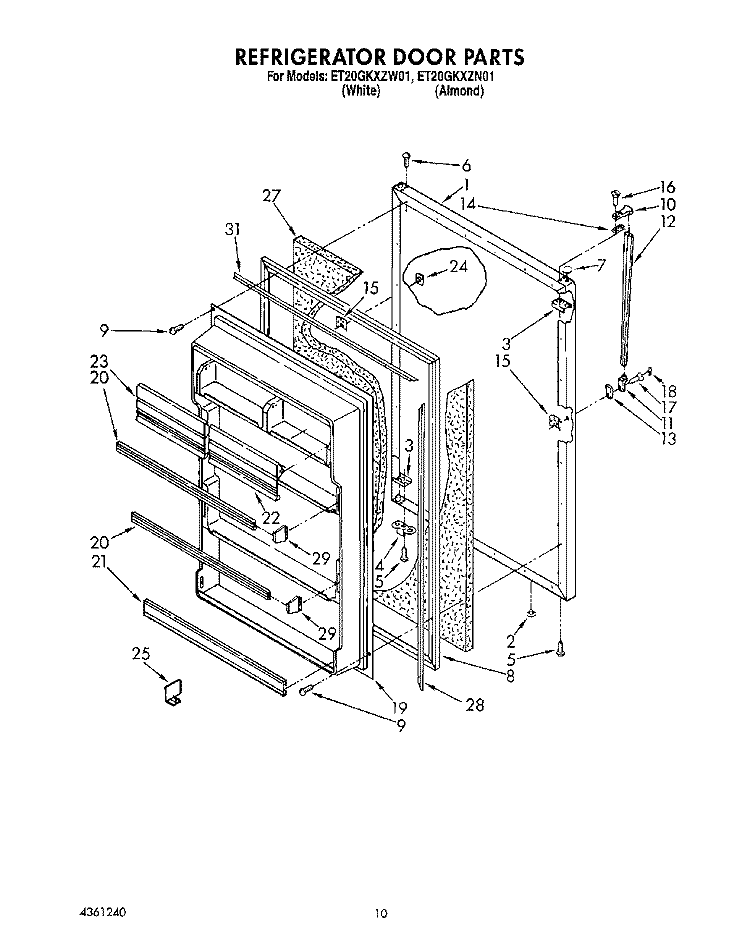 REFRIGERATOR DOOR, LIT/OPTIONAL Diagram and Parts List for ET20GKXZW01  Whirlpool Refrigerator