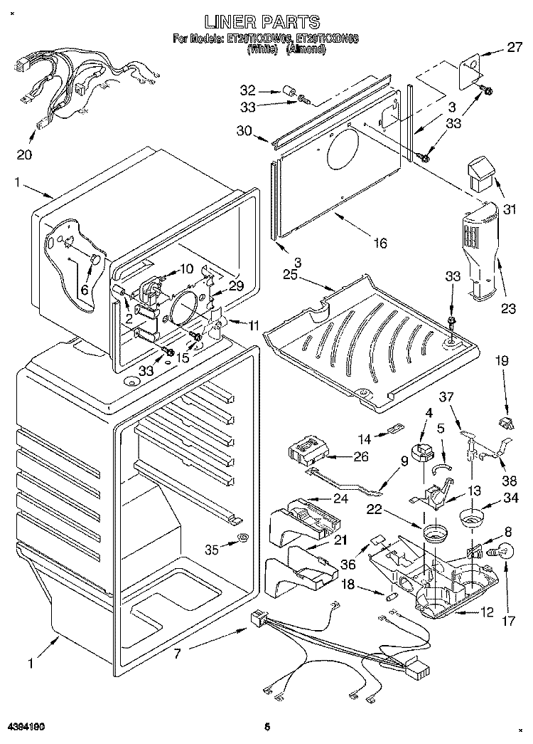 LINER Diagram and Parts List for ET20TKXDW03  Whirlpool Refrigerator