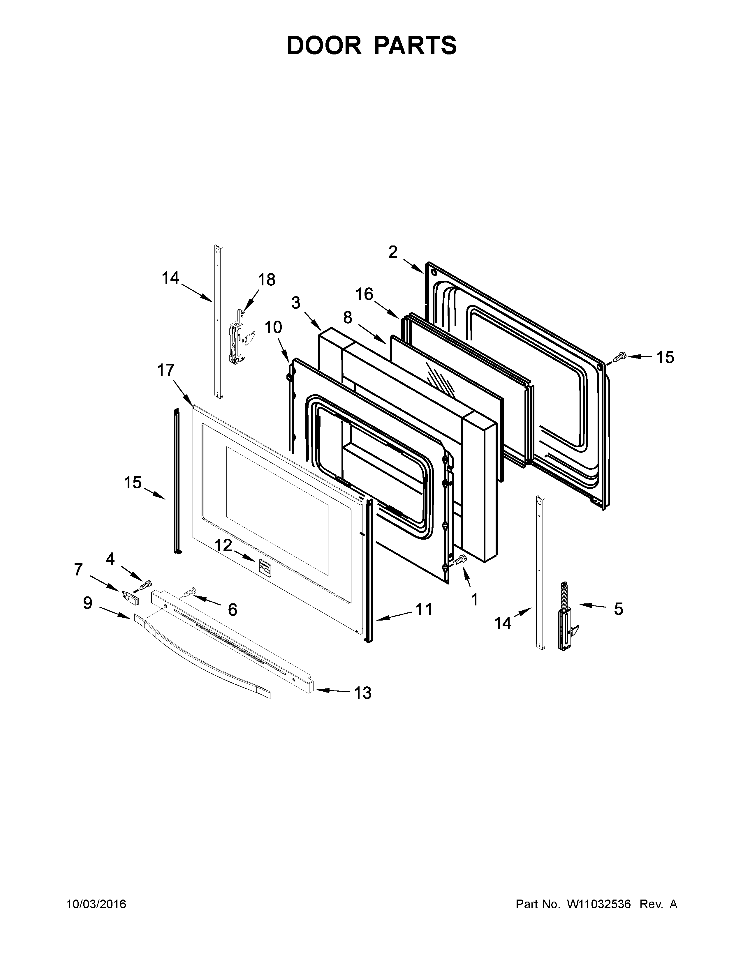 Door Parts Diagram and Parts List for 66495113610  Kenmore Range
