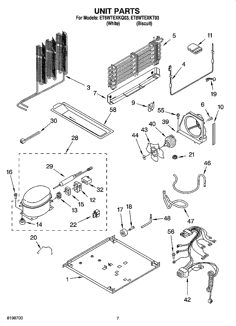 UNIT PARTS Diagram and Parts List for ET8WTEXKQ03  Whirlpool Refrigerator