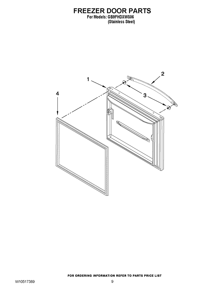FREEZER DOOR PARTS Diagram and Parts List for GB9FHDXWS06  Whirlpool Refrigerator