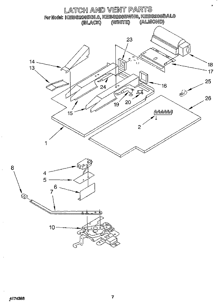 LATCH AND VENT Diagram and Parts List for KEBS208BWH0  KitchenAid Wall Oven