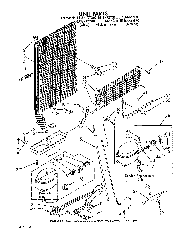 UNIT Diagram and Parts List for ET18NKXYN00  Whirlpool Refrigerator