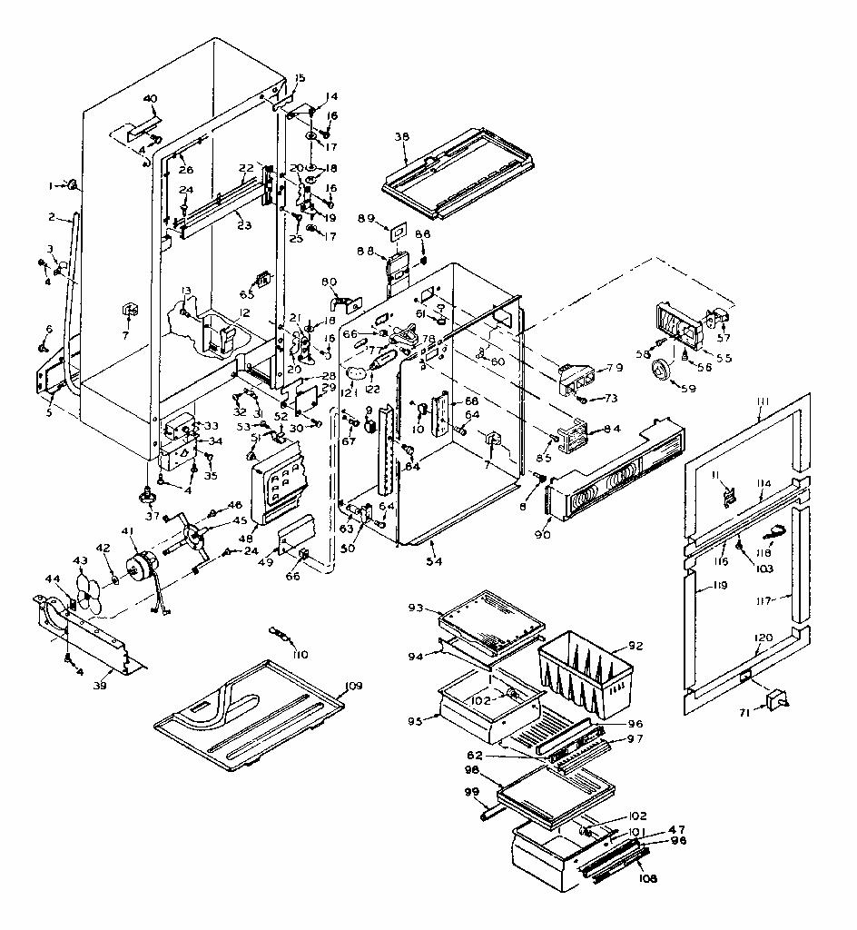 Refrigerator Cabinet Parts Diagram and Parts List for 106U16EL1  Kenmore Refrigerator