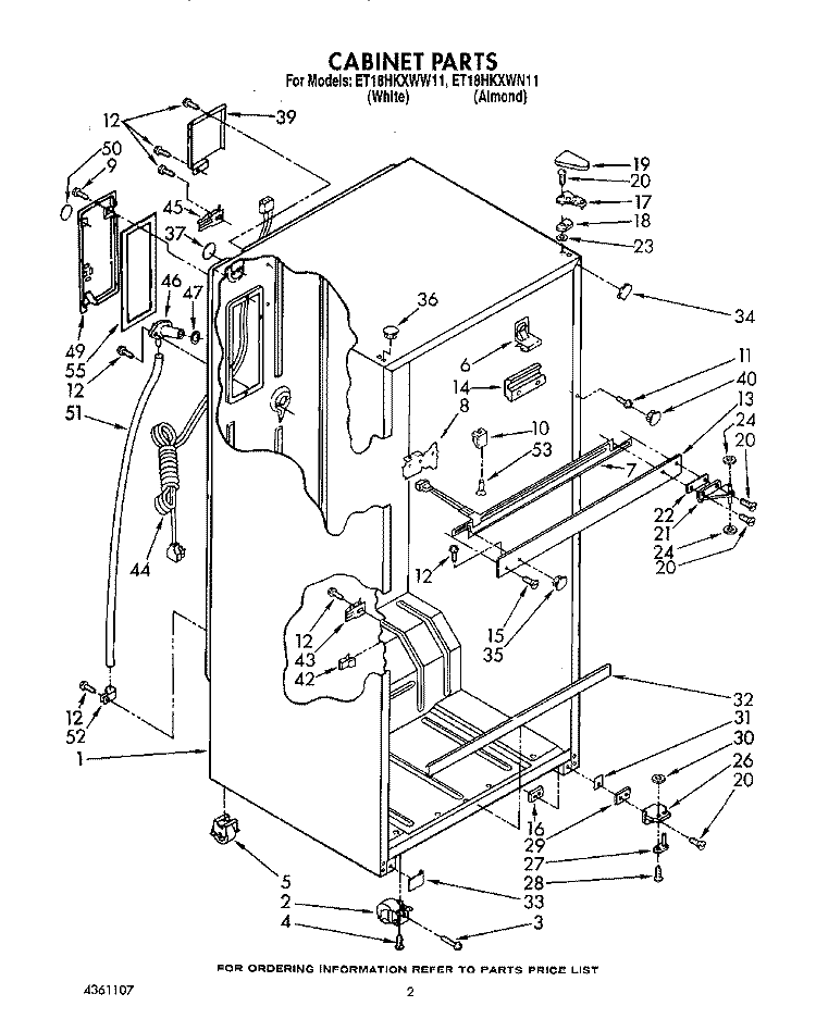 CABINET Diagram and Parts List for ET18HKXWN11  Whirlpool Refrigerator