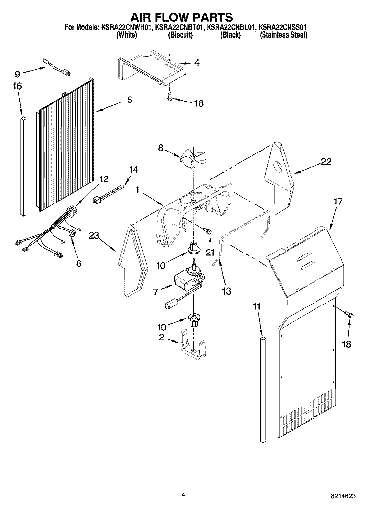 AIR FLOW PARTS Diagram and Parts List for  KitchenAid Refrigerator