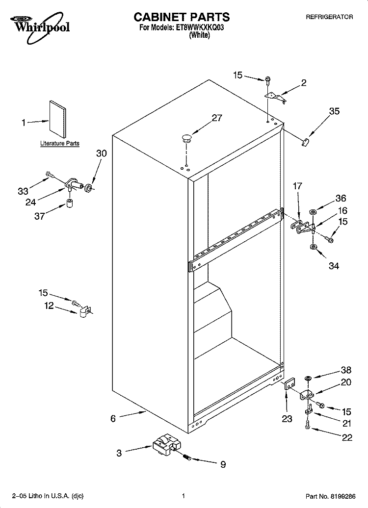 CABINET PARTS Diagram and Parts List for ET8WWKXKQ03  Whirlpool Refrigerator
