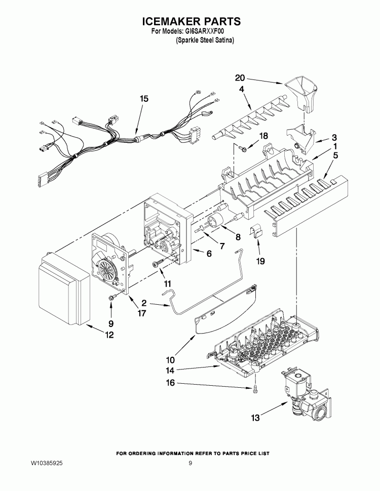 ICEMAKER PARTS Diagram and Parts List for GI6SARXXF00  Whirlpool Refrigerator
