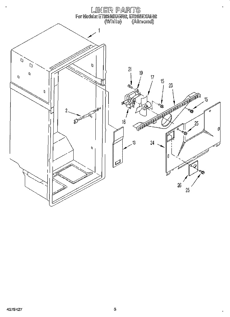 LINER Diagram and Parts List for ET20NMXAN02  Whirlpool Refrigerator