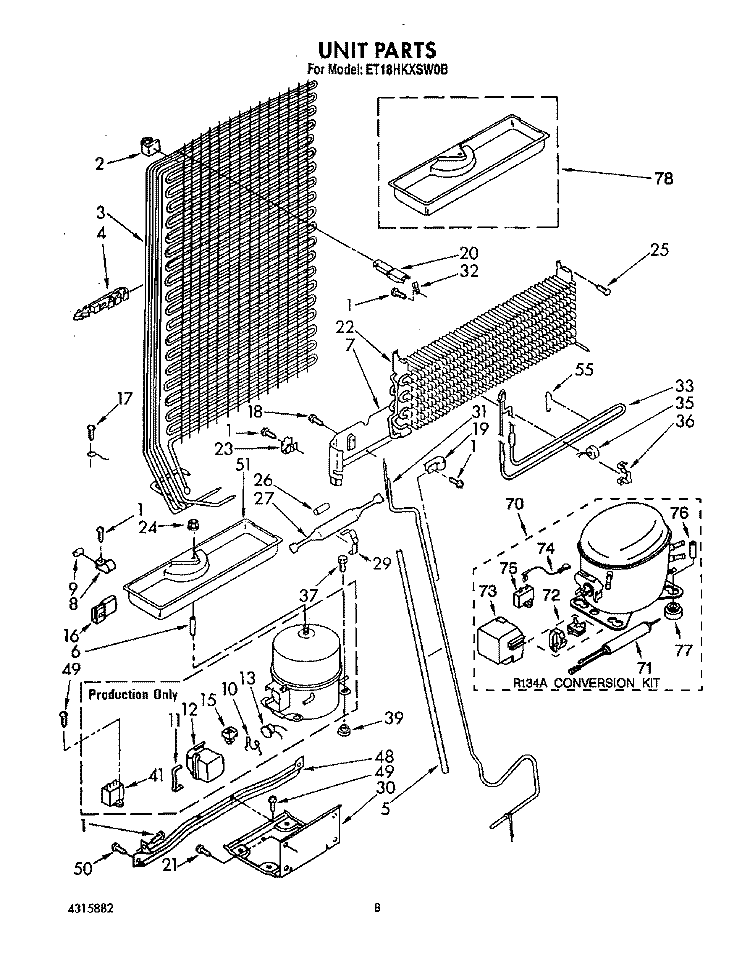 UNIT Diagram and Parts List for ET18HKXSW0B  Whirlpool Refrigerator