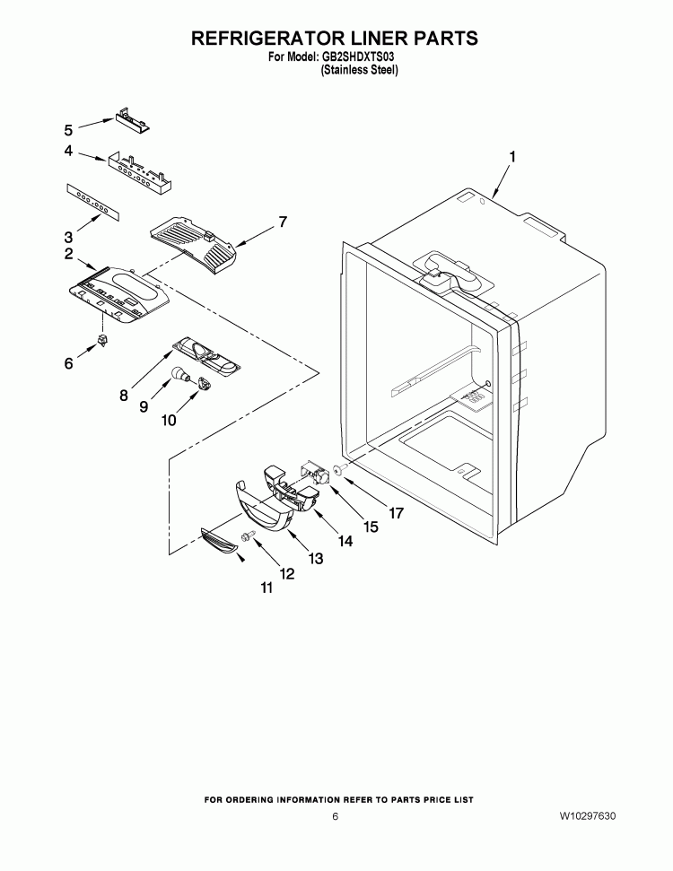 REFRIGERATOR LINER PARTS Diagram and Parts List for GB2SHDXTS03  Whirlpool Refrigerator