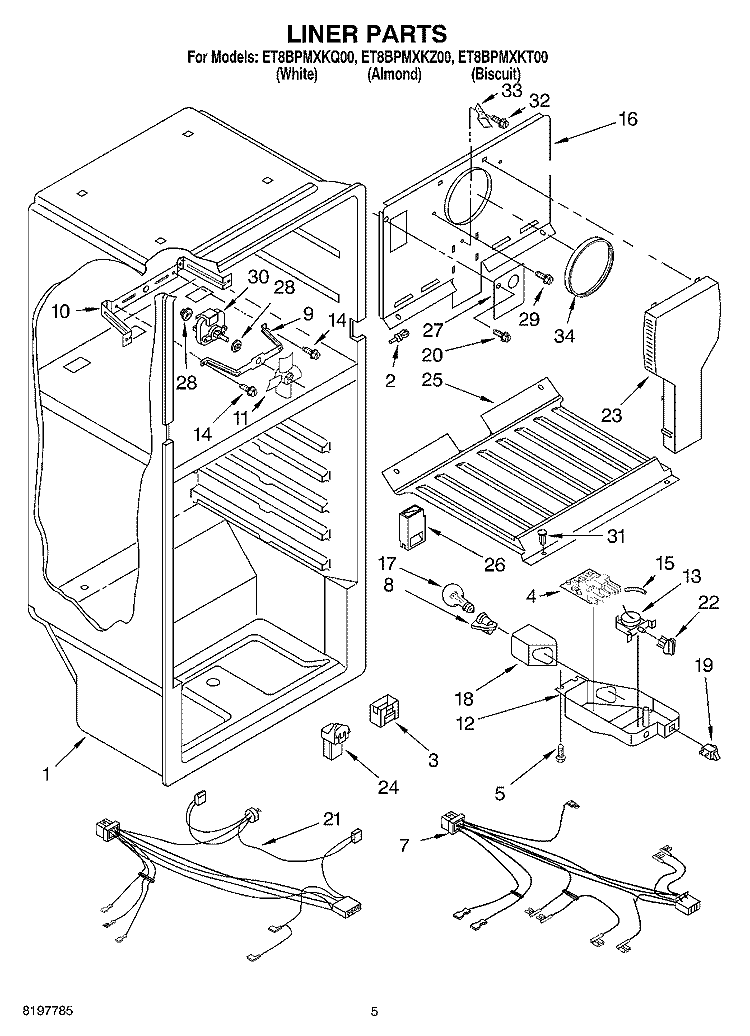 LINER Diagram and Parts List for ET8BPMXKQ00  Whirlpool Refrigerator