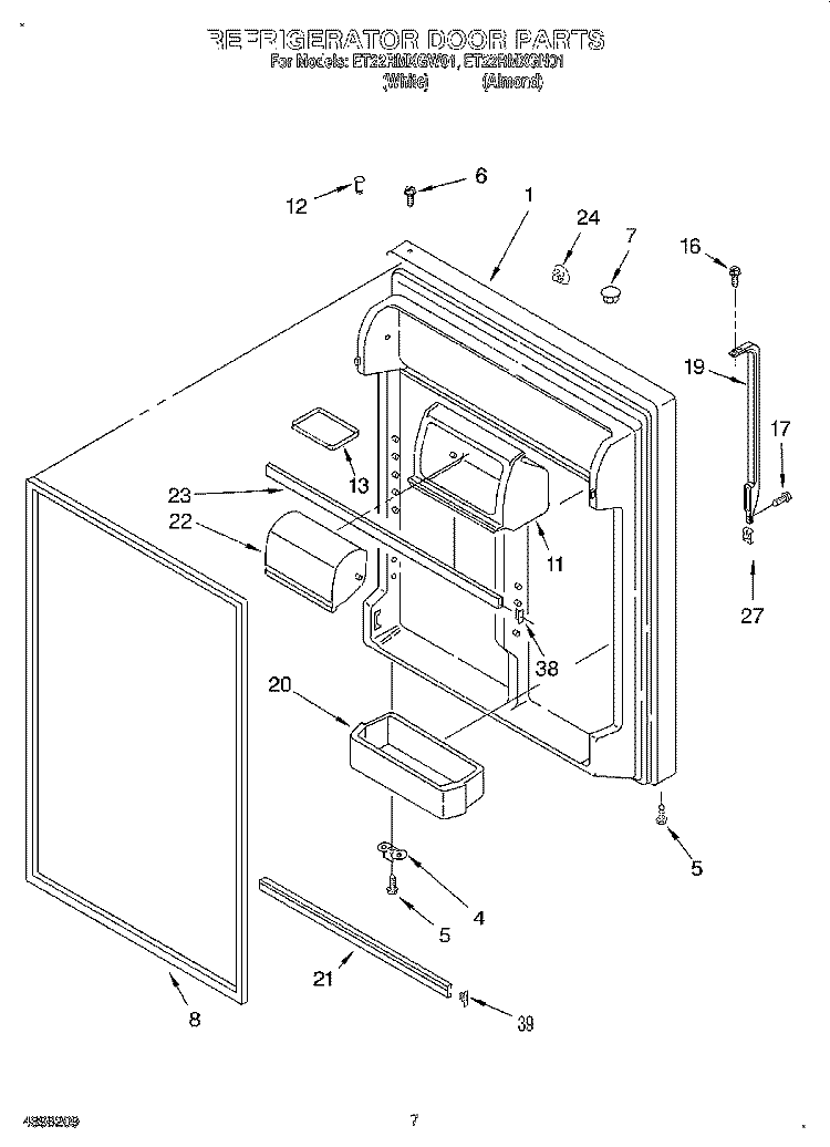 REFRIGERATOR DOOR Diagram and Parts List for ET22RMXGN01  Whirlpool Refrigerator