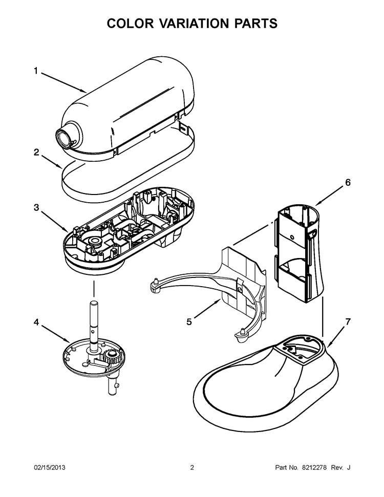 COLOR VARIATION PARTS Diagram and Parts List for  KitchenAid Mixer