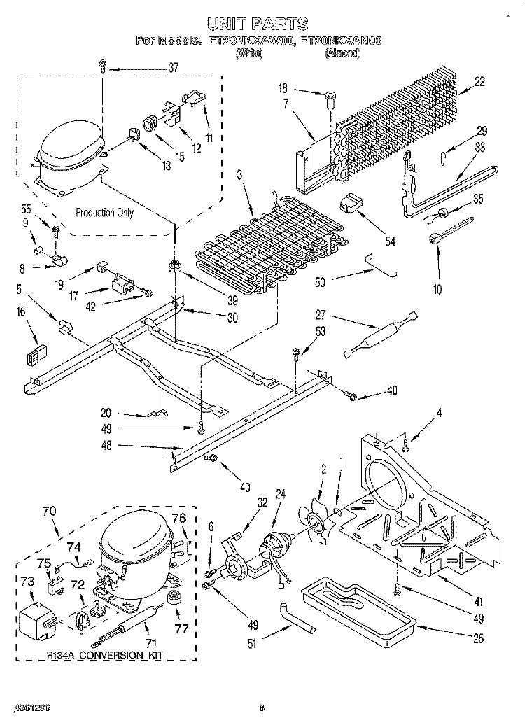 UNIT Diagram and Parts List for ET20NKXAW00  Whirlpool Refrigerator