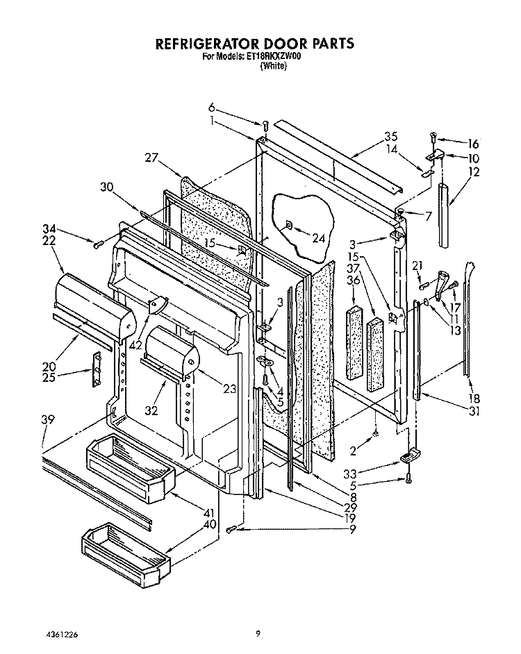 REFRIGERATOR DOOR Diagram and Parts List for ET18RKXZW00  Whirlpool Refrigerator