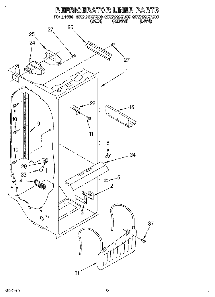 REFRIGERATOR LINER Diagram and Parts List for GD27DQXFB00  Whirlpool Refrigerator