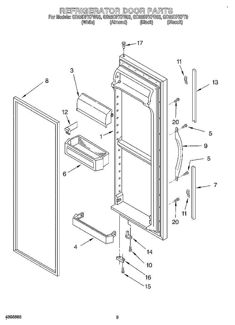 REFRIGERATOR DOOR Diagram and Parts List for GD22DFXFB03  Whirlpool Refrigerator