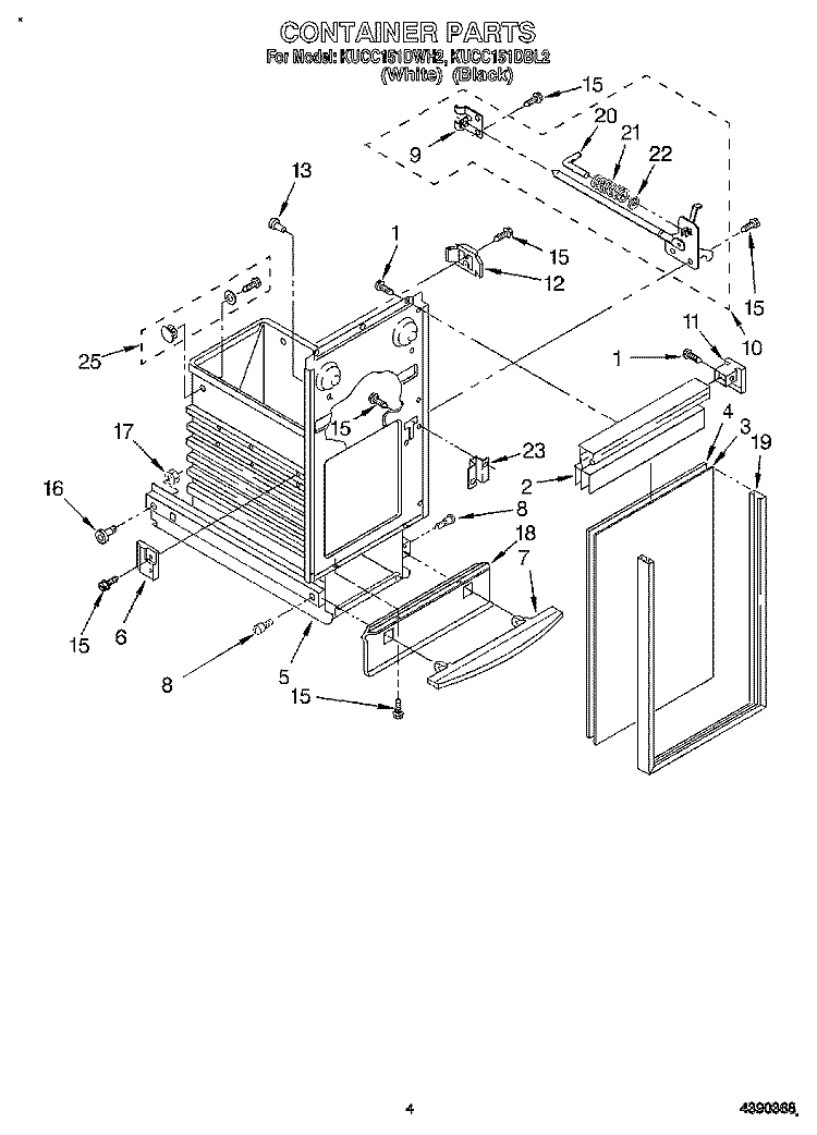 CONTAINER Diagram and Parts List for  KitchenAid Trash Compactor