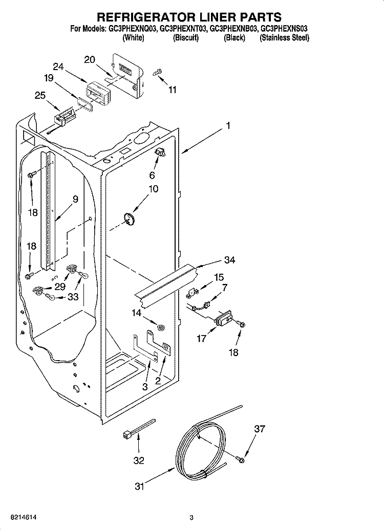 REFRIGERATOR LINER PARTS Diagram and Parts List for GC3PHEXNT03  Whirlpool Refrigerator