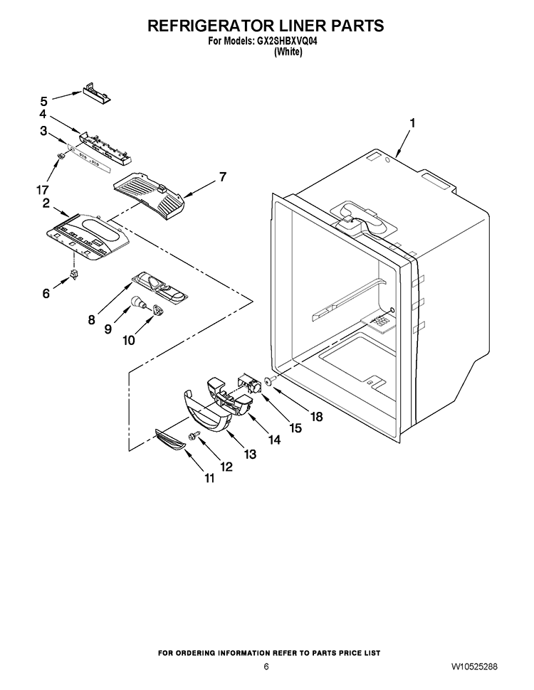 REFRIGERATOR LINER PARTS Diagram and Parts List for GX2SHBXVQ04  Whirlpool Refrigerator
