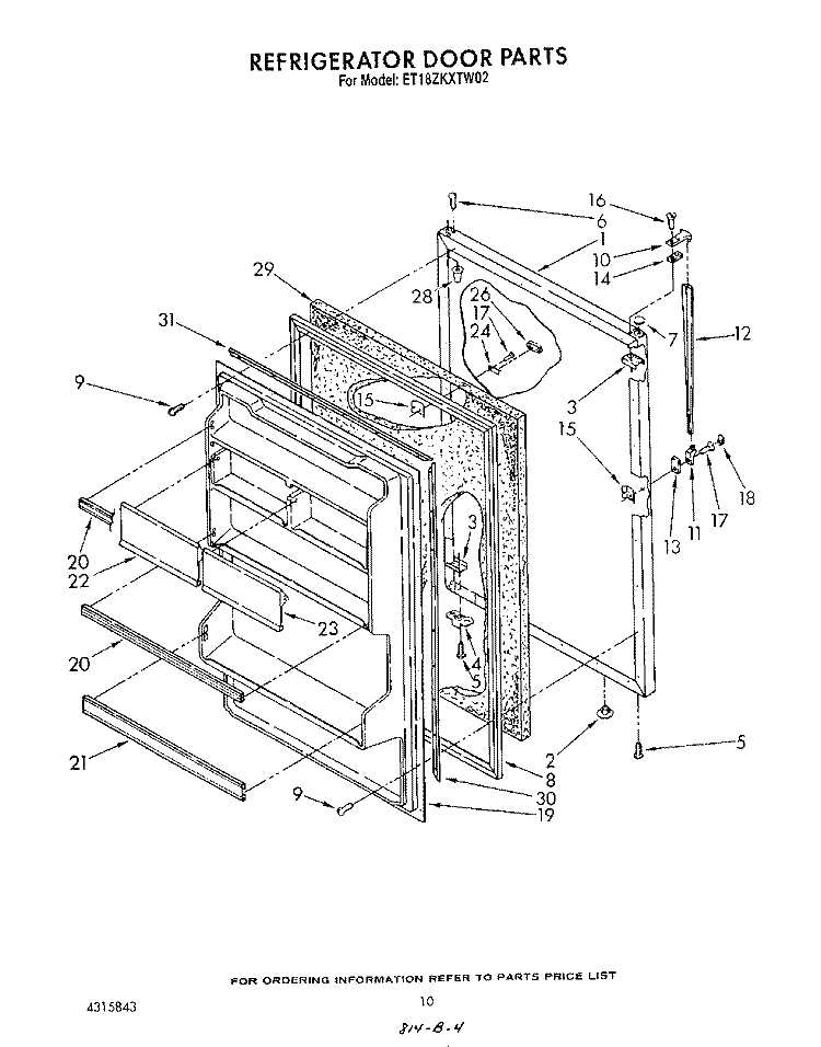 REFRIGERATOR DOOR , LIT/OPTIONAL Diagram and Parts List for ET18ZKXTG02  Whirlpool Refrigerator