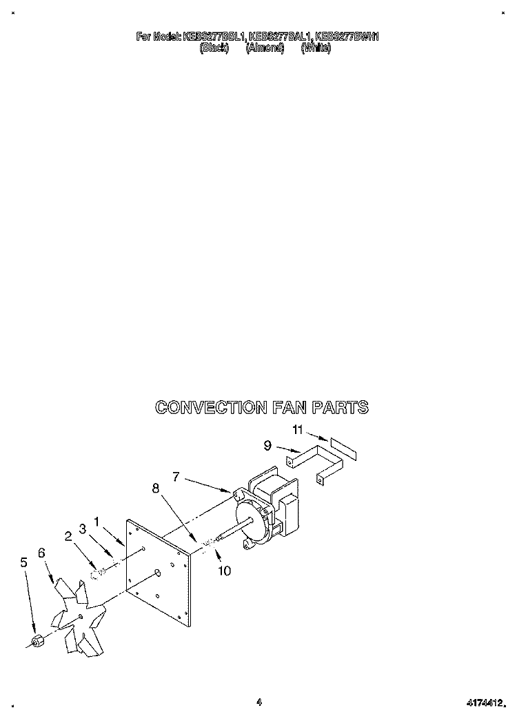 CONVECTION FAN Diagram and Parts List for KEBS277BBL1  KitchenAid Wall Oven
