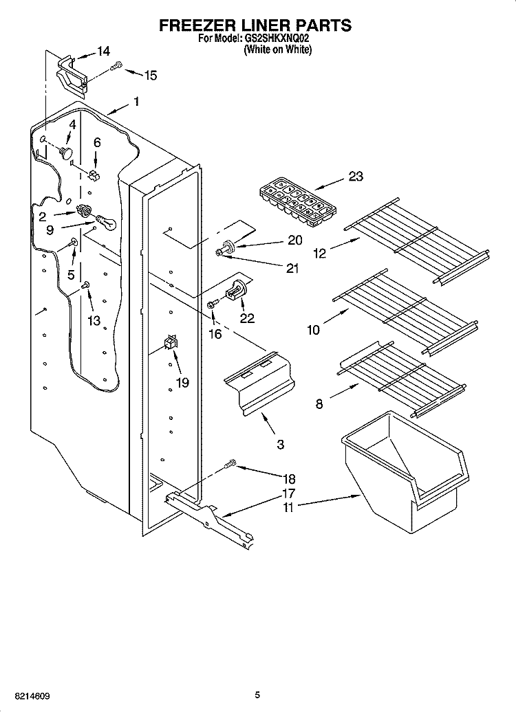FREEZER LINER PARTS Diagram and Parts List for GS2SHKXNQ02  Whirlpool Refrigerator