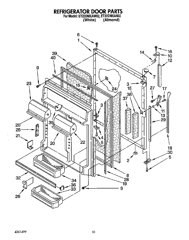 REFRIGERATOR DOOR Diagram and Parts List for ET22DMXAW02  Whirlpool Refrigerator
