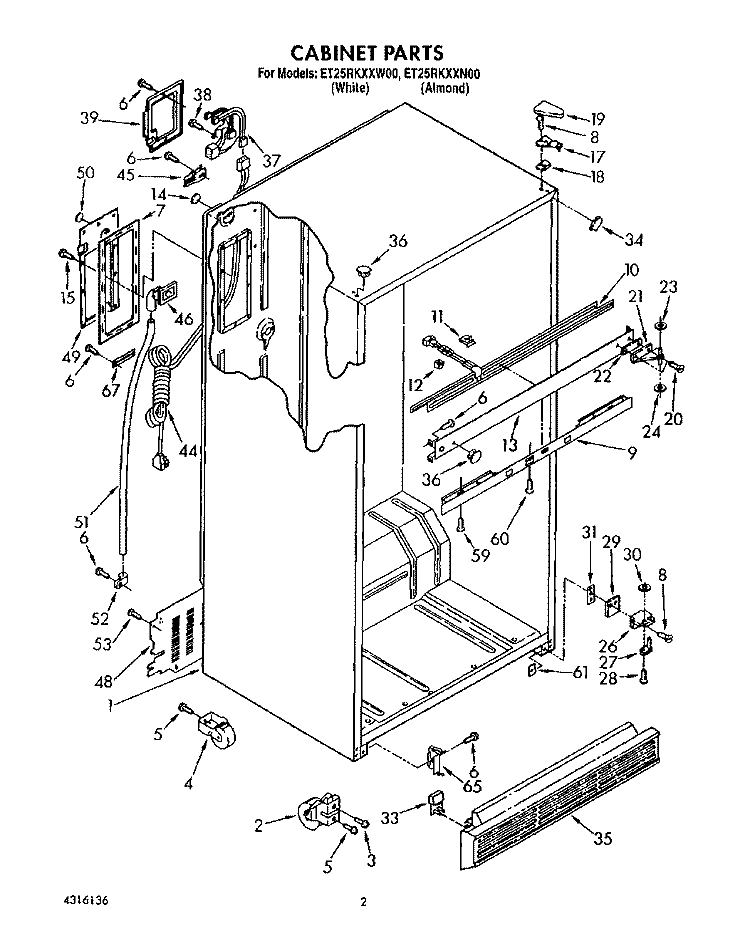 CABINET Diagram and Parts List for ET25RKXXW00  Whirlpool Refrigerator