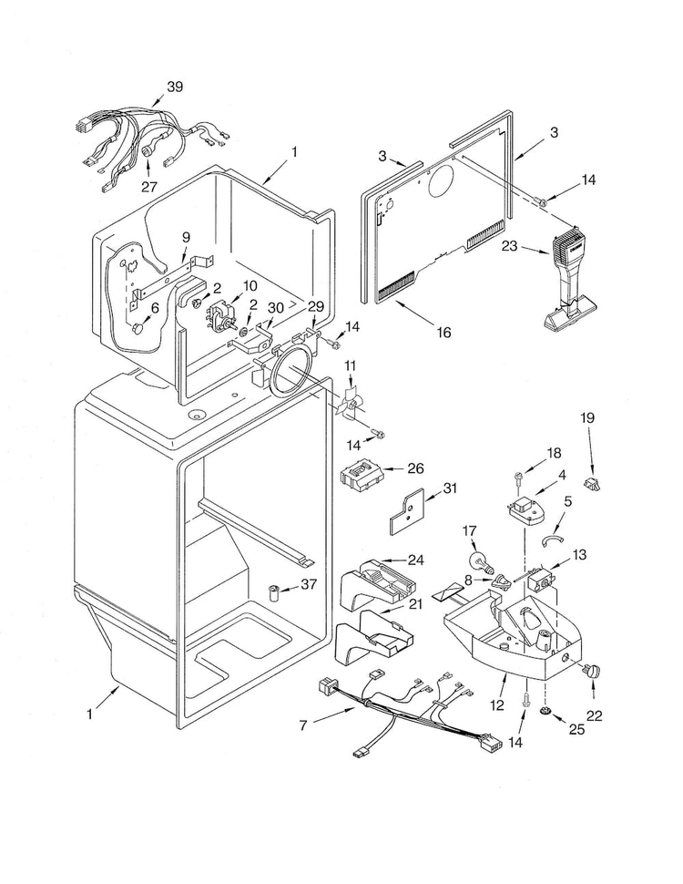 Liner Diagram and Parts List for ET8GHMXLQ02  Whirlpool Refrigerator