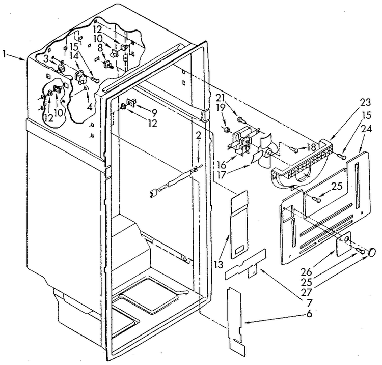 Liner Diagram and Parts List for ET18GKXSN05  Whirlpool Refrigerator