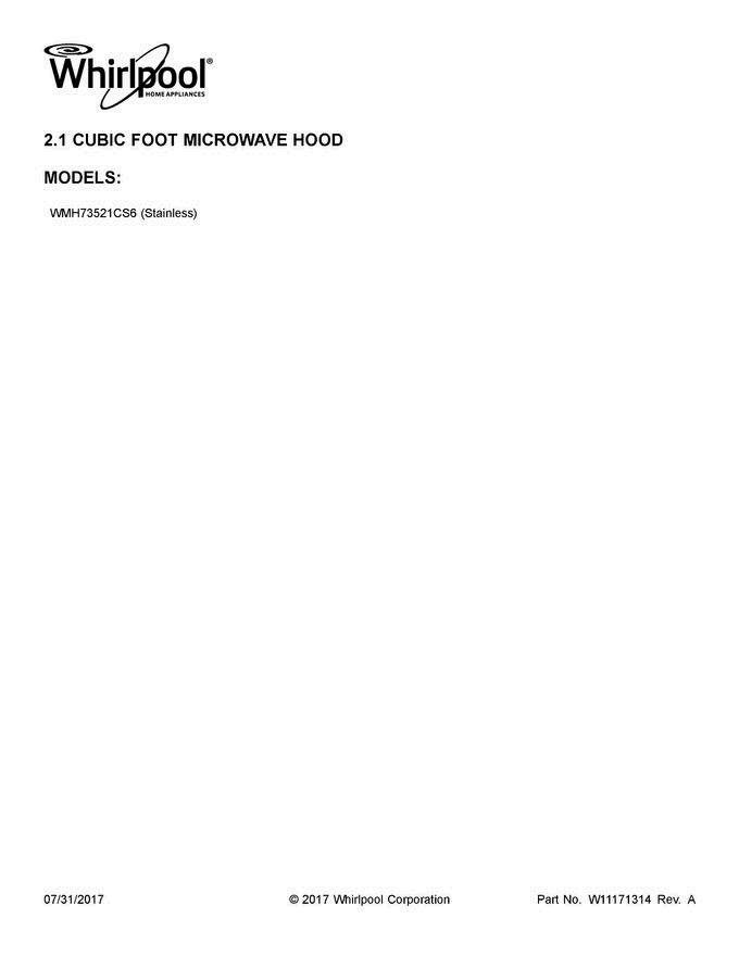 01 - Cover Sheet Diagram and Parts List for  Whirlpool Microwave Oven Combo