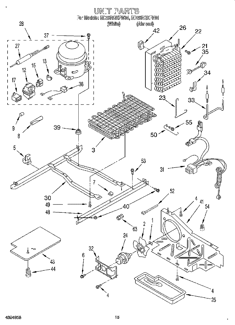 UNIT Diagram and Parts List for ED25RQXFW01  Whirlpool Refrigerator