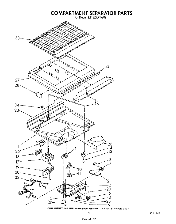 COMPARTMENT SEPARATOR Diagram and Parts List for ET18ZKXTG02  Whirlpool Refrigerator
