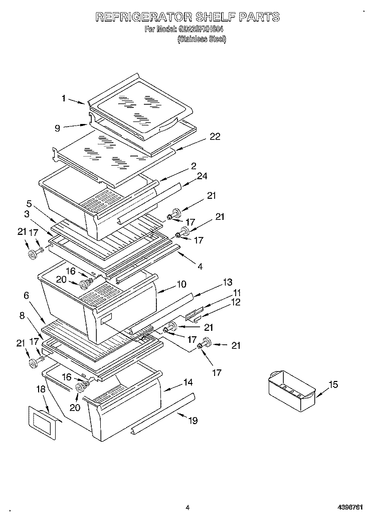 REFRIGERATOR SHELF Diagram and Parts List for GD22SFXHS04  Whirlpool Refrigerator