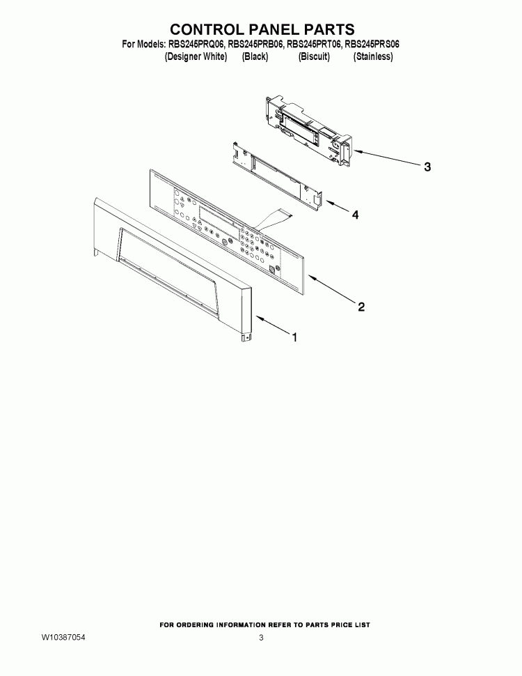 CONTROL PANEL PARTS Diagram and Parts List for  Whirlpool Wall Oven