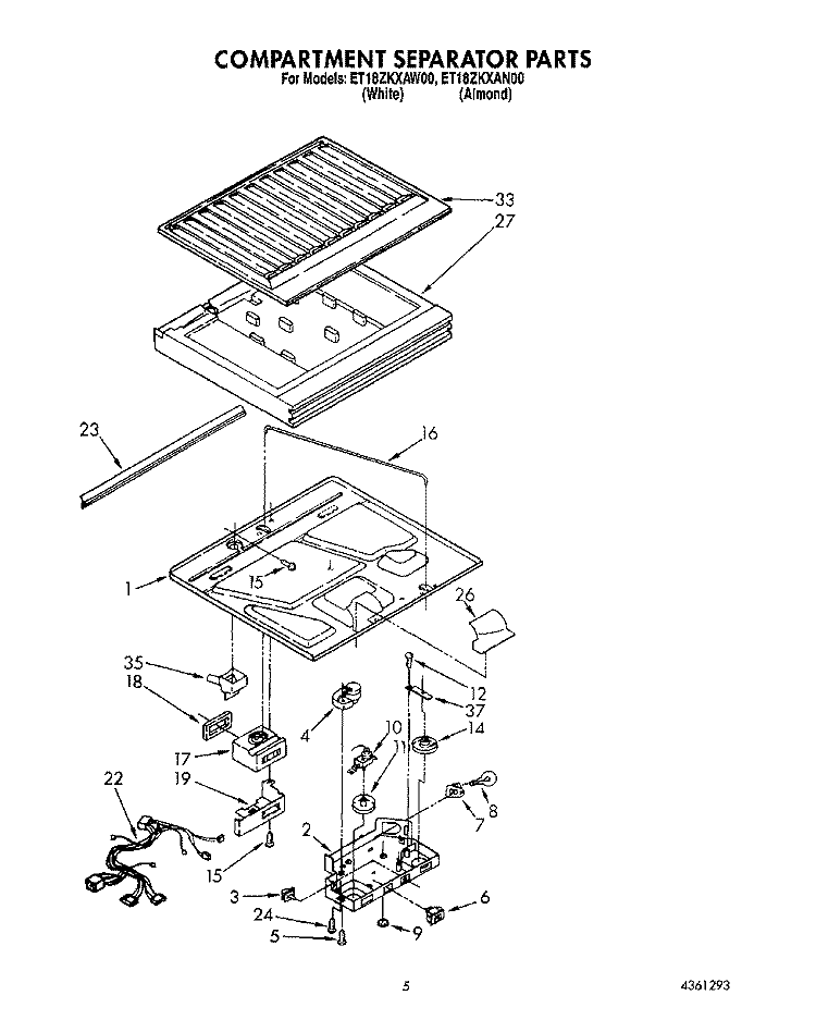 COMPARTMENT SEPARATOR Diagram and Parts List for ET18ZKXAN00  Whirlpool Refrigerator