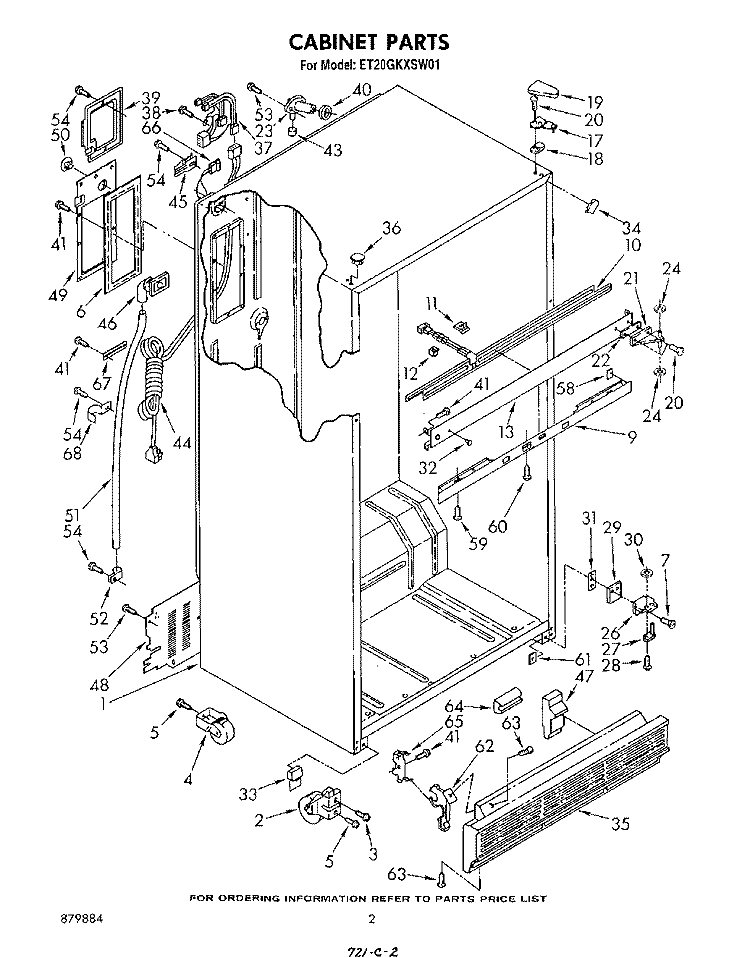 CABINET Diagram and Parts List for ET20GKXSW01  Whirlpool Refrigerator