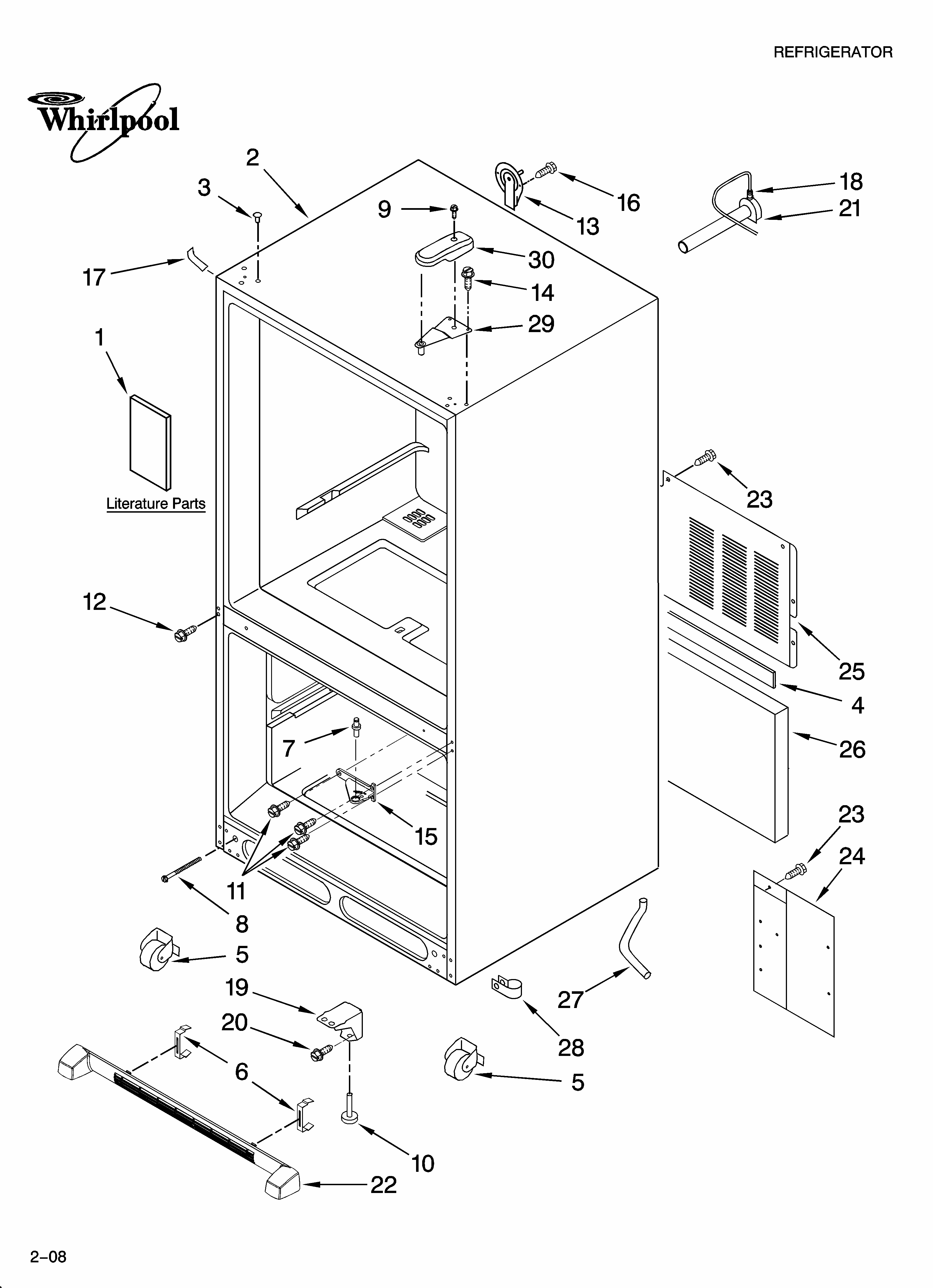 Cabinet Parts Diagram and Parts List for GB2SHDXPT12  Whirlpool Refrigerator