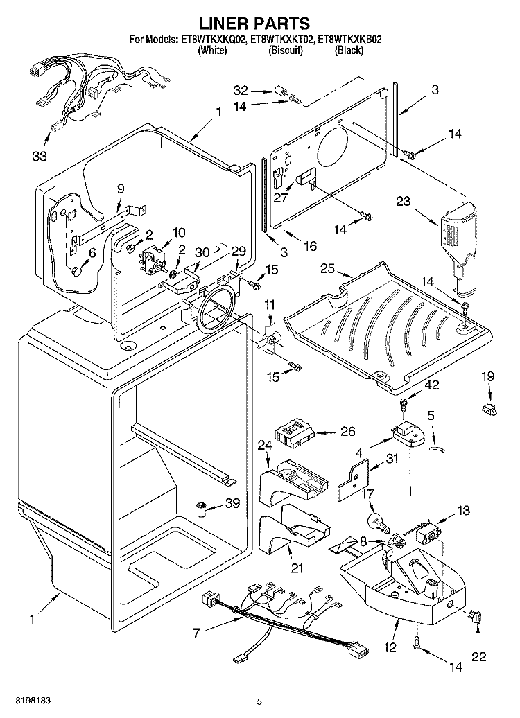 LINER Diagram and Parts List for ET8WTKXKQ02  Whirlpool Refrigerator