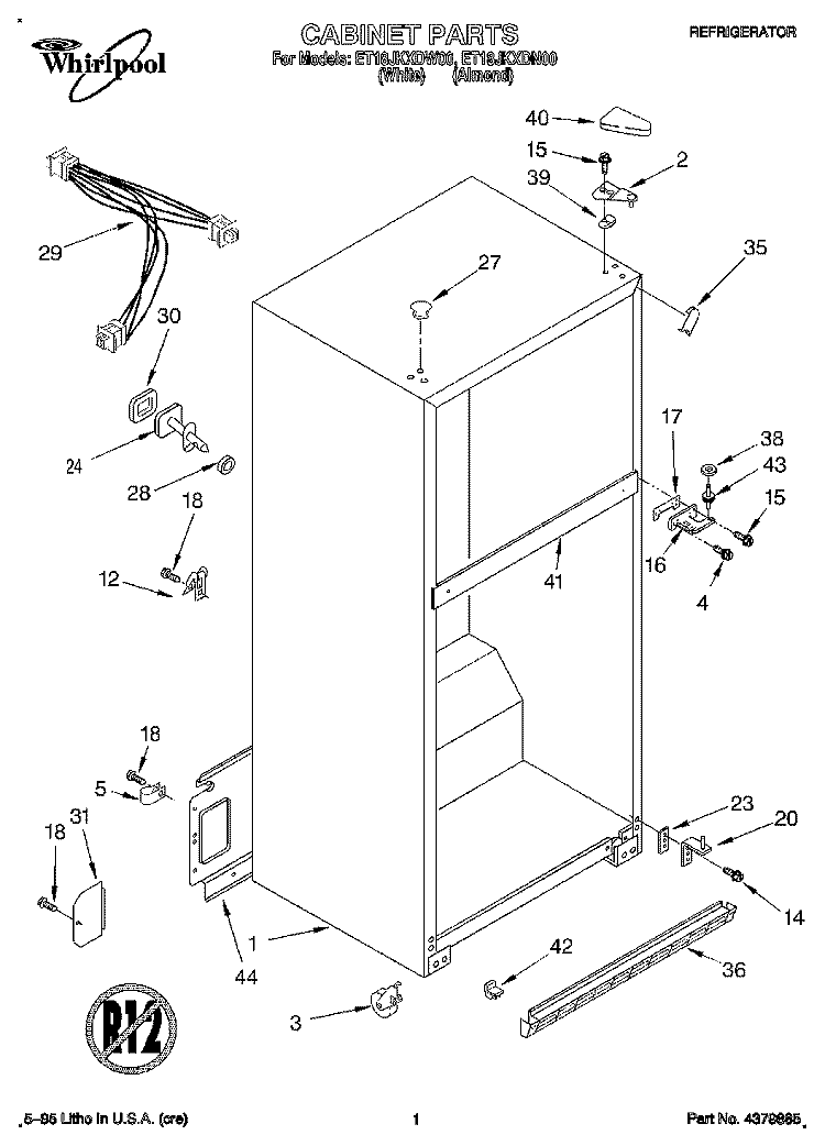 CABINET Diagram and Parts List for ET18JKXDN00  Whirlpool Refrigerator