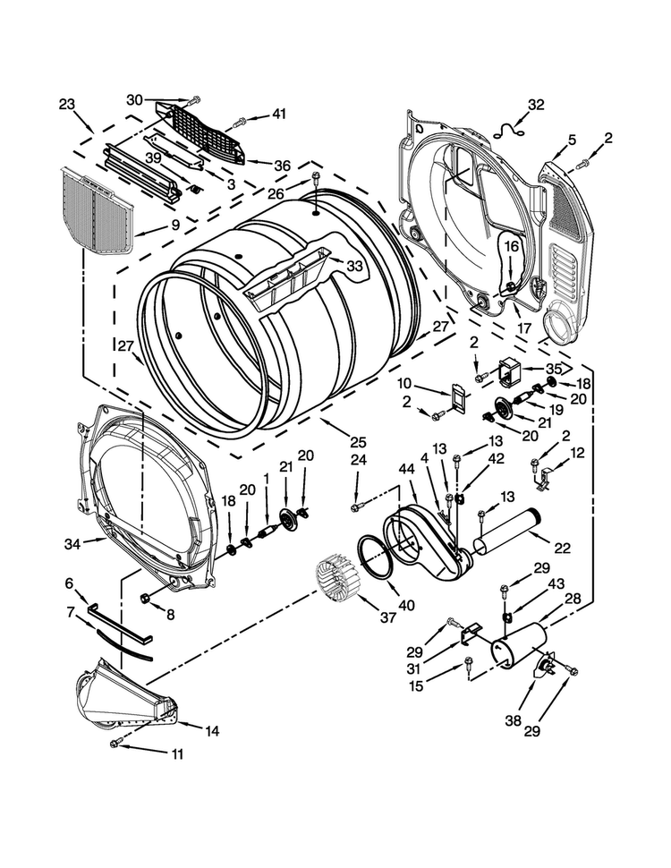 Bulkhead Parts Diagram and Parts List for 11091932510  Kenmore Dryer