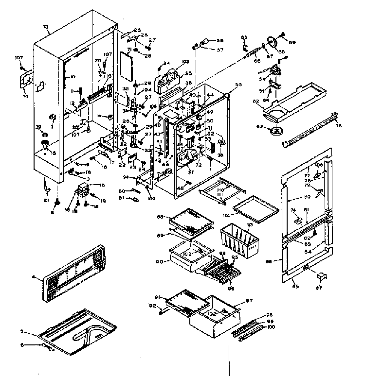 Cabinet Parts Diagram and Parts List for 106W18G1  Kenmore Refrigerator