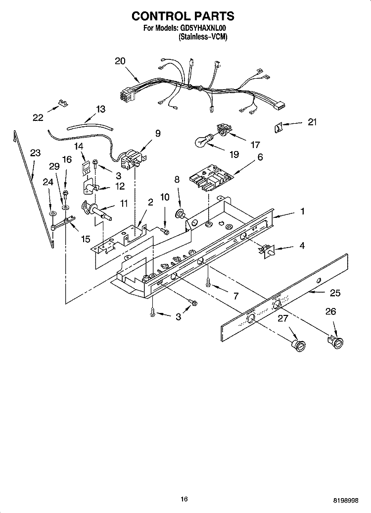 CONTROL PARTS Diagram and Parts List for GD5YHAXNL00  Whirlpool Refrigerator