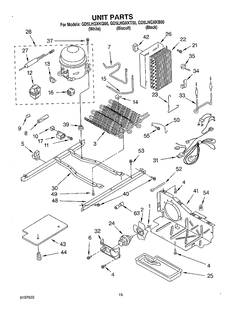 UNIT Diagram and Parts List for GD5LHGXKB00  Whirlpool Refrigerator