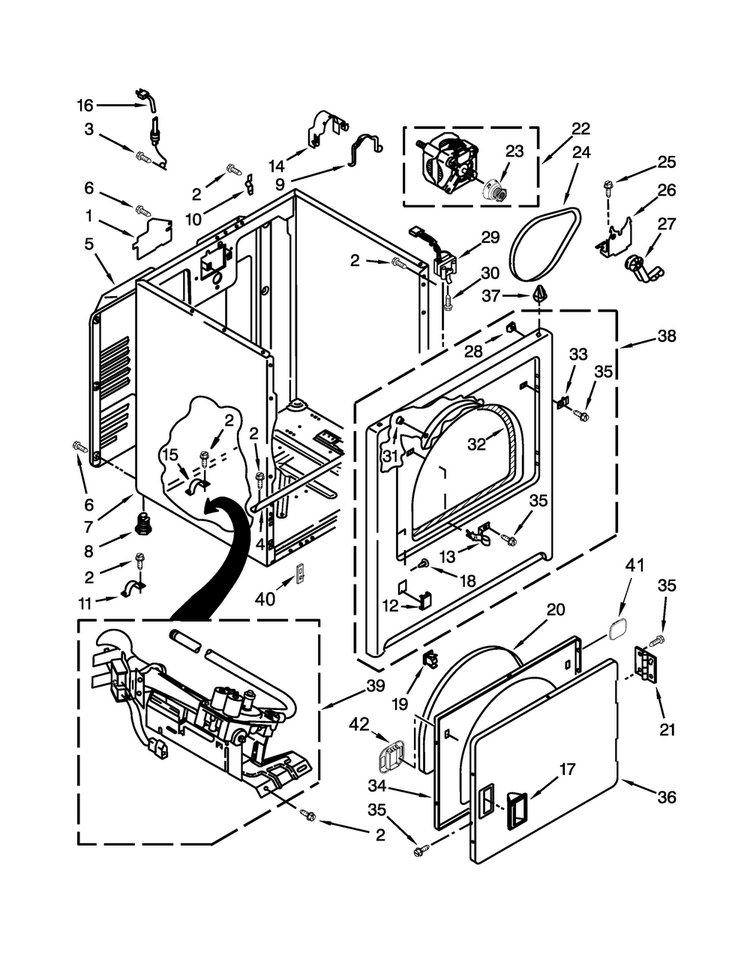 Cabinet Parts Diagram and Parts List for 110C70112310  Kenmore Dryer
