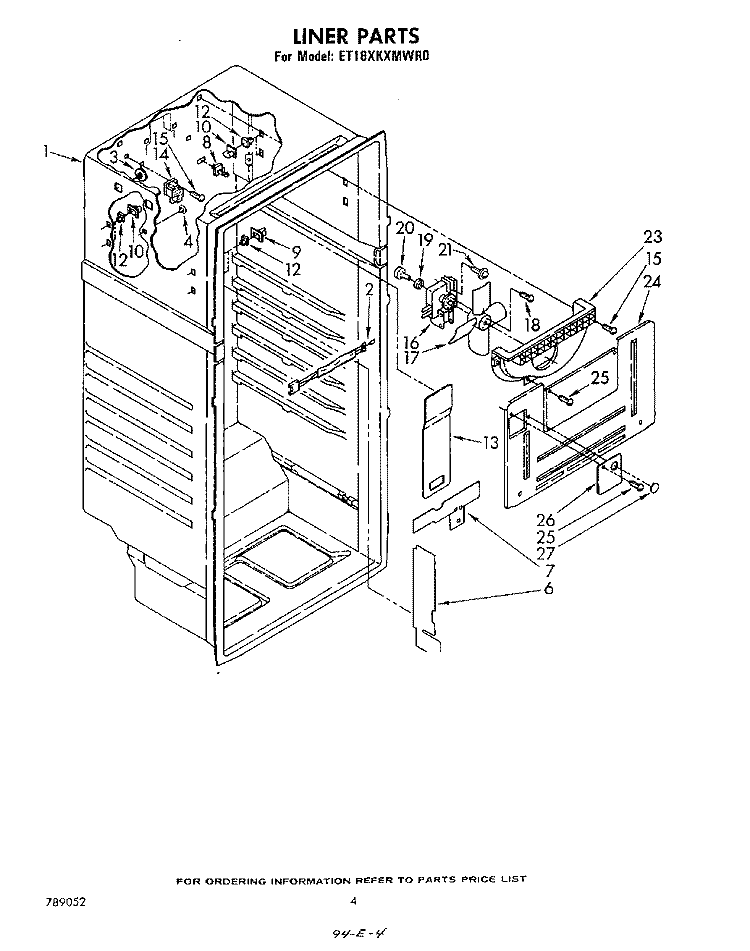 LINER Diagram and Parts List for ET18XKMWR0  Whirlpool Refrigerator